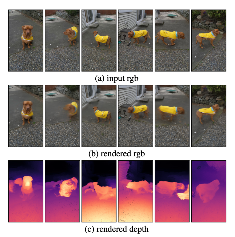 (a) input rgb (b) rendered rgb (c) rendered depth