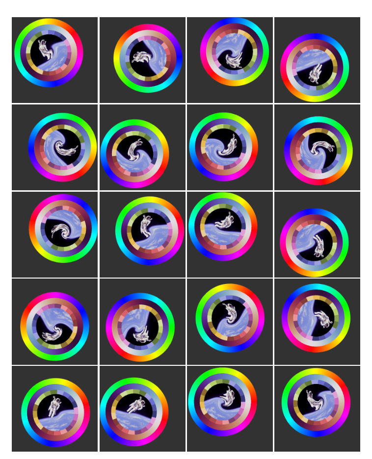 Grid comparing head rotation and smile reconstruction at different frequency settings.